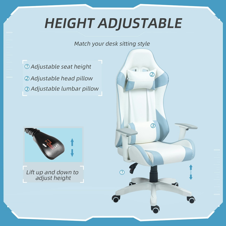 image 1 of HOMCOM Gaming Chair for Adults Faux Leather w/ 3D Armrests