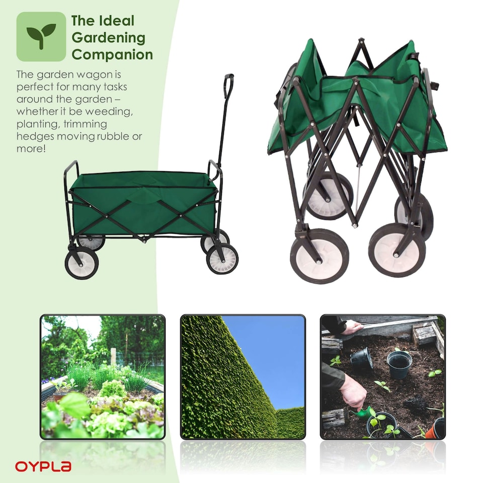 image 1 of Oypla Green Heavy Duty Foldable Garden Festival Trolley Folding Cart Wagon Truck Wheelbarrow