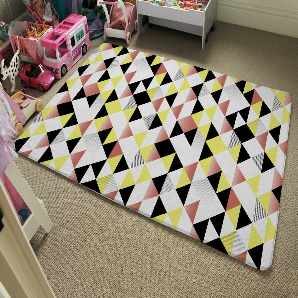 image 1 of Yellow, Pink & Black Geometric Pattern (Rug) Yellow | Medium: 80x150cm