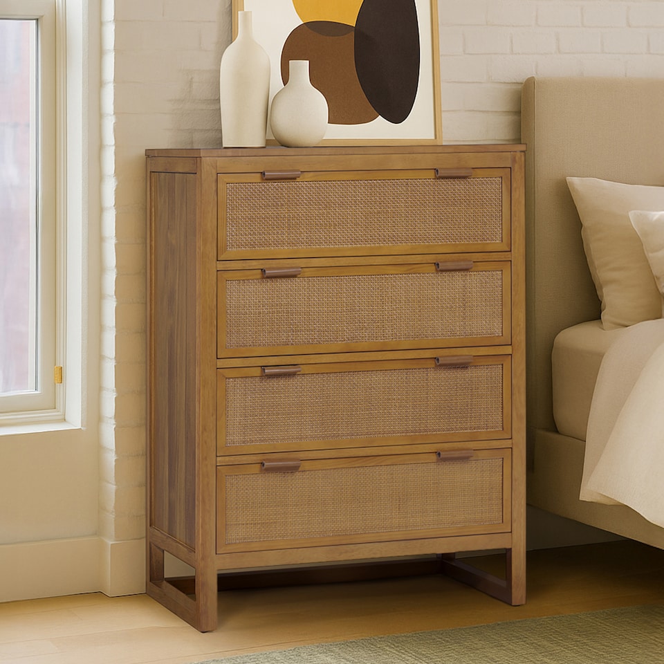 image 1 of Teamson Home Hatteras Chest of Drawers 4 Drawer Bedroom Dresser, Natural