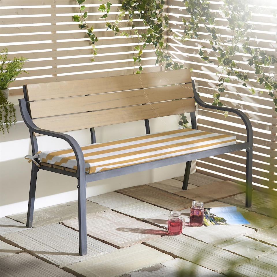 image 1 of Wide Striped Garden Bench Seat Pad Yellow