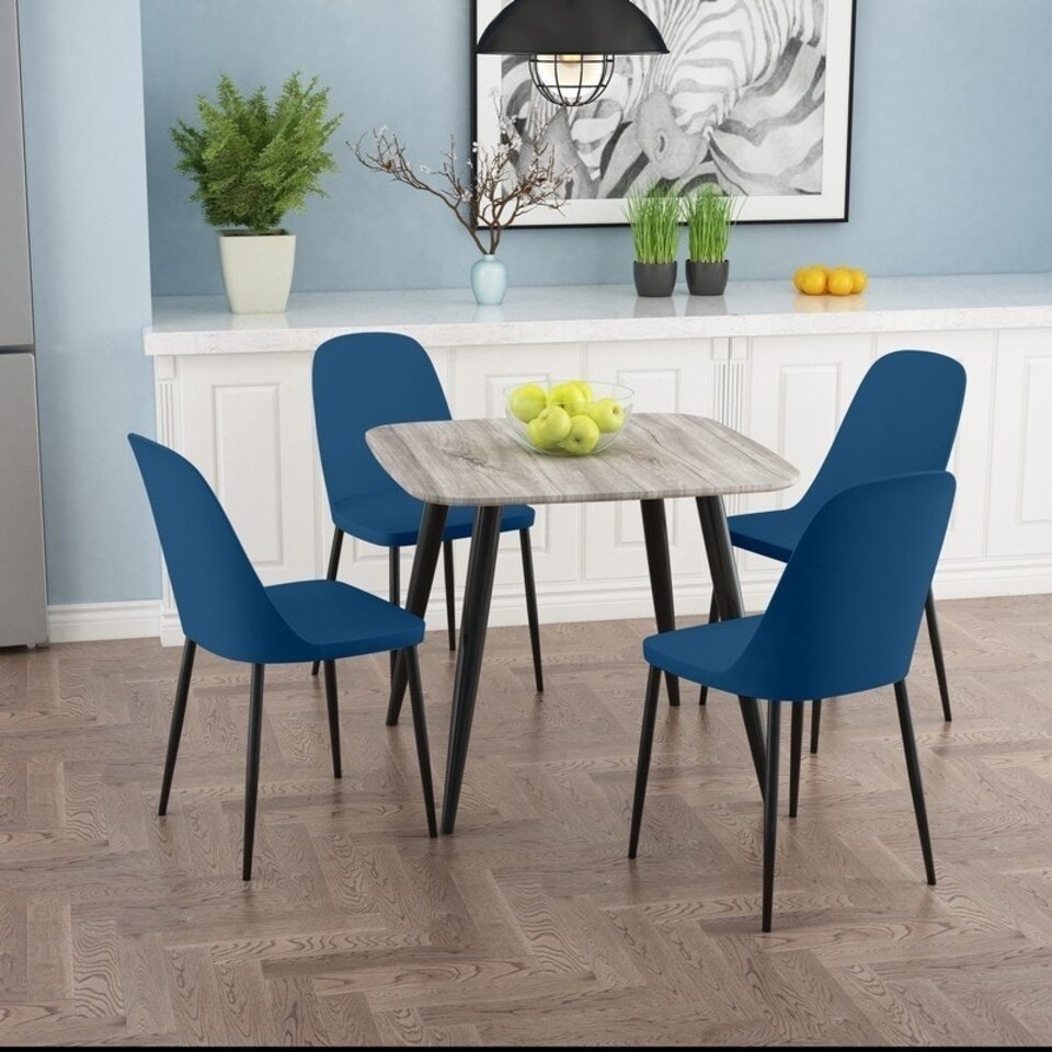image 1 of Aspen Tapered Legs Square Dining Table and 4 Duo Plastic Seat Chairs with Metal Legs - Grey Oak/Black/Blue - Flat Packed Grey
