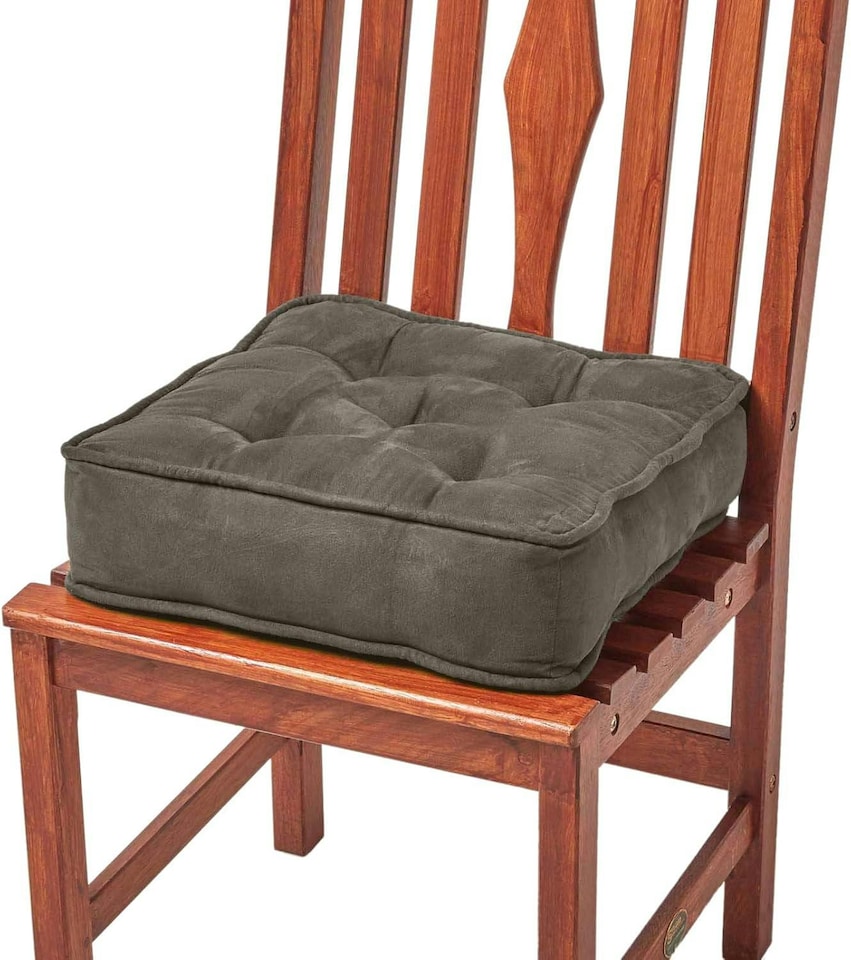 image 1 of Homescapes Grey Faux Suede Dining Chair Booster Cushion | Grey | Grey | 40cm x 40cm x 10cm (16" x 16" x 4")