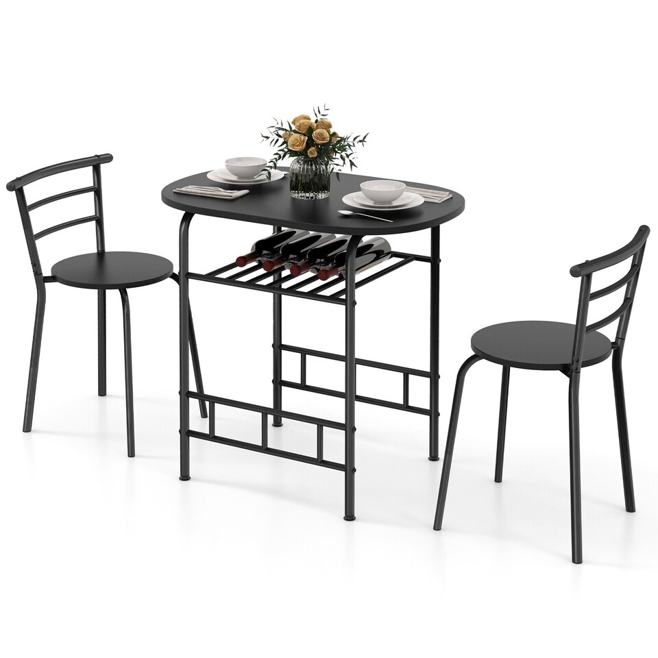 image 1 of COSTWAY 3-Piece Dining Table Set Kitchen Breakfast Nooks Table and Chairs