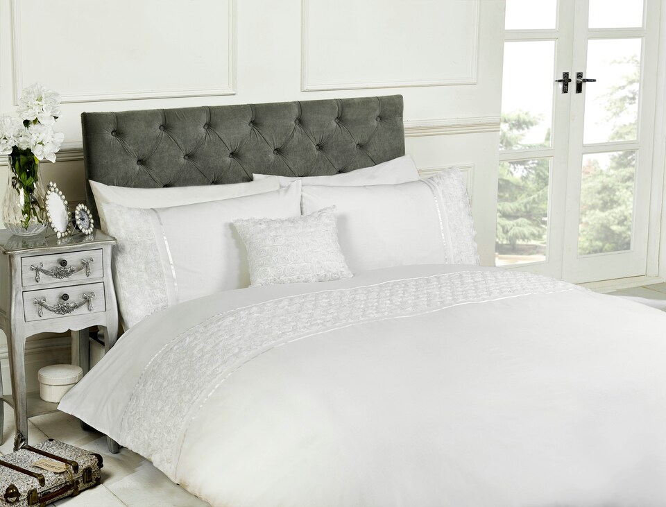 image 1 of Limoges Polycotton Floral Duvet with Pillowcase | White | Single | 1