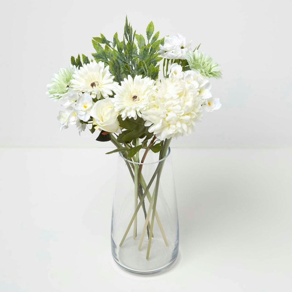 image 1 of Homescapes Artificial White Bouquet of Gerbera Daisies and Daffodils