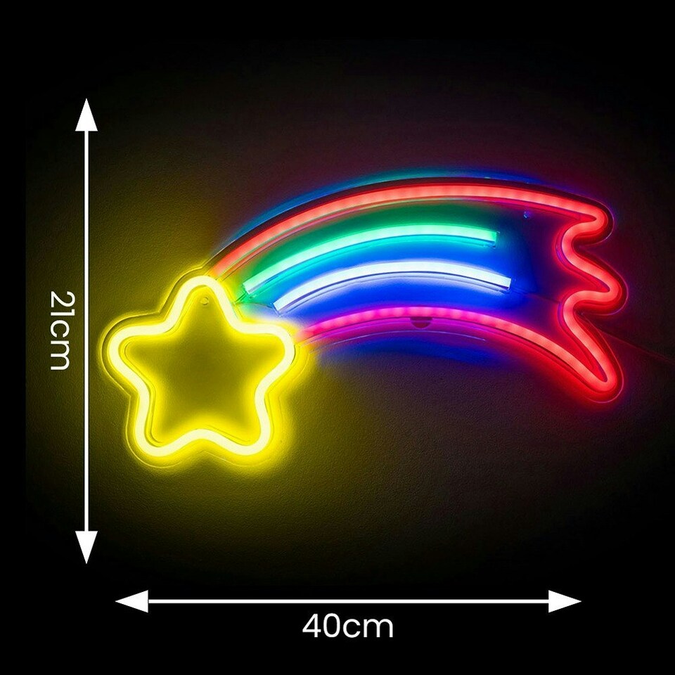image 1 of ValueLights Neon Shooting Star Neon White Illuminated Decoration and Integrated LED 3W Multicolour Bulb