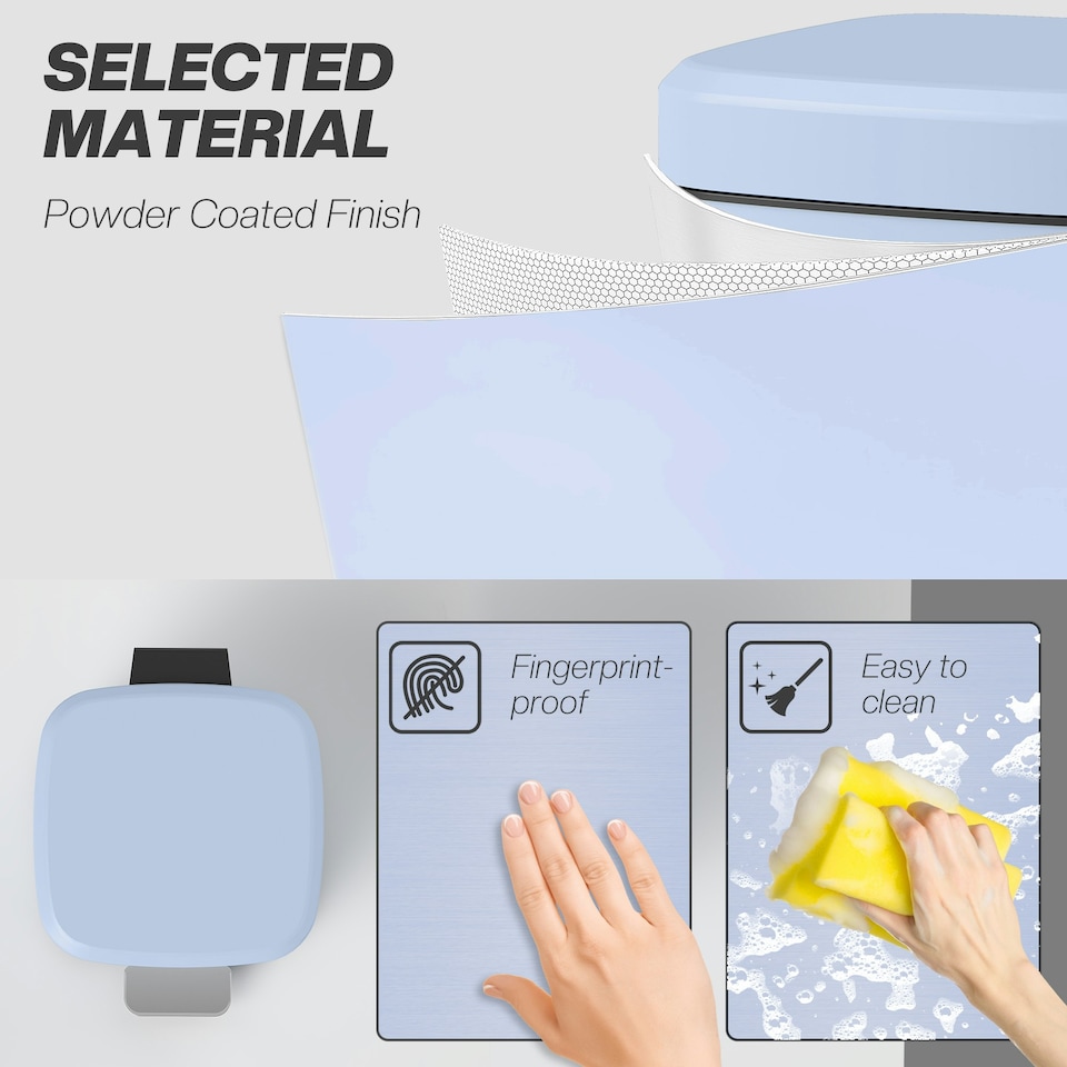 image 1 of HOMCOM 12L Kitchen Pedal Bin, Metal Rubbish Bin with Soft-close Lid Blue | 12L