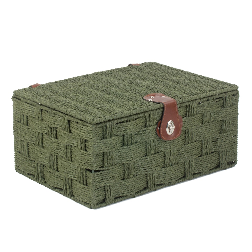 image 1 of Large Forest Green Woven Paper Rope Hamper | Green | Green