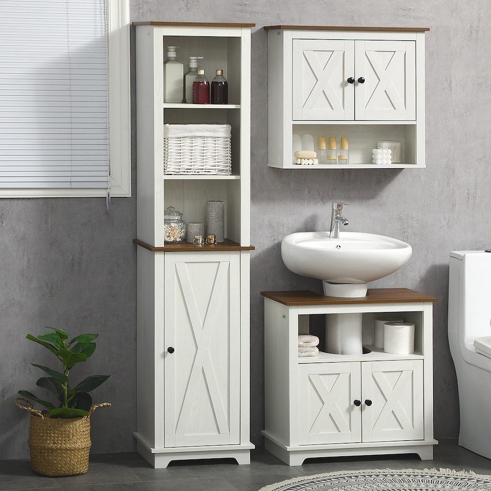 image 1 of kleankin Tall Bathroom Floor Cabinet, Free Standing Storage Cupboard with Door and Adjustable Shelves for Kitchen, Living Room, White