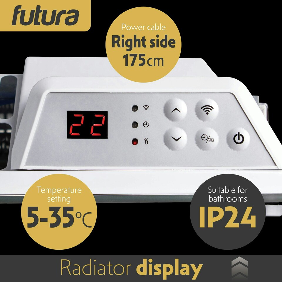 image 1 of Futura 2000W Smart Wifi Heater Electric Panel Wall Mounted White Glass Radiator