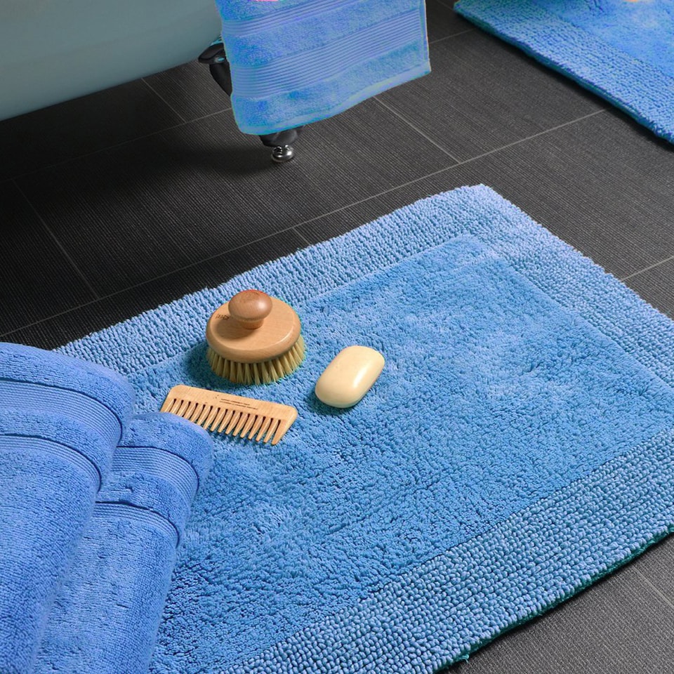 image 1 of Heavyweight Reversible Bath Mat Rug 53 x 85cm - Cornish Blue