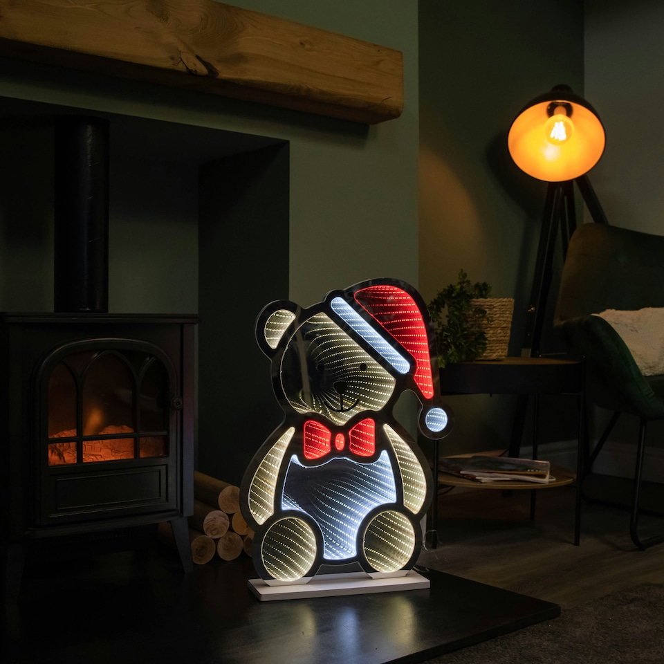image 1 of 60cm Light up Teddy Bear in Santa Hat Christmas Infinity Decoration with LEDs