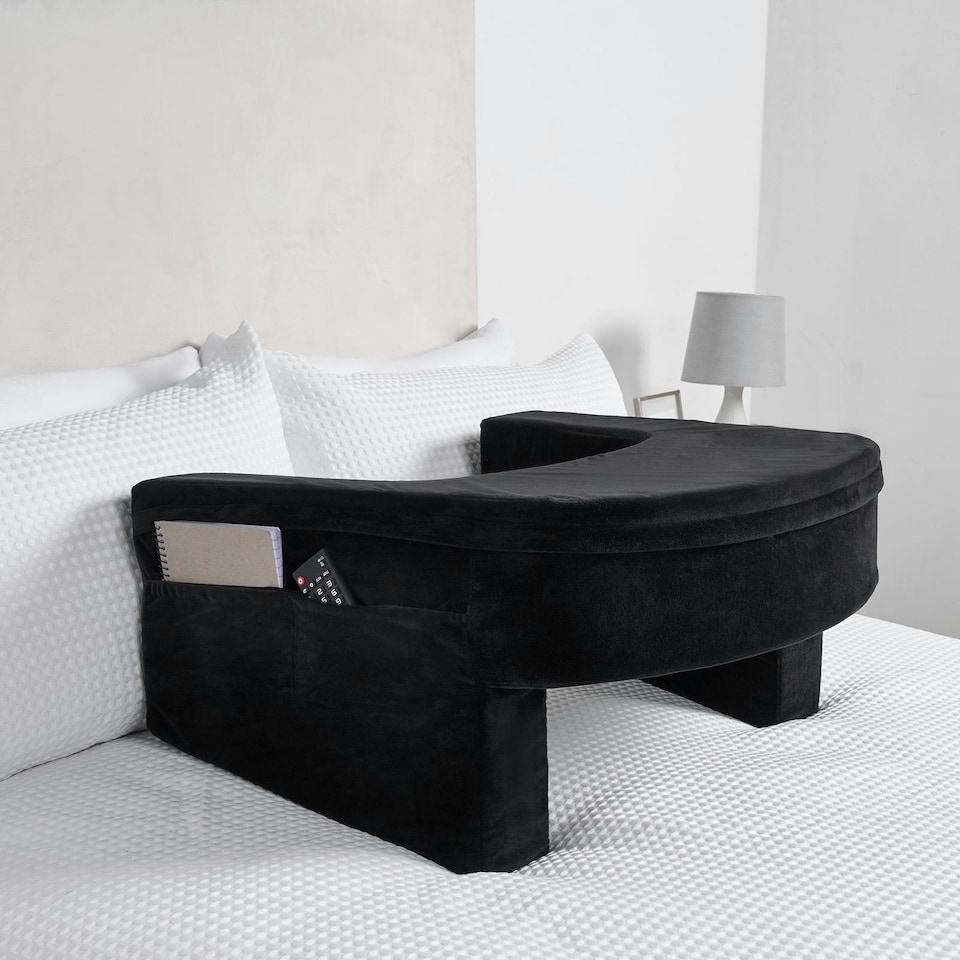 image 1 of OHS Soft Comfy Armrest Reading Laptop Gaming Bed Desk Lap Pillow With Storage Pockets | Black | 65 x 56 x 34cm