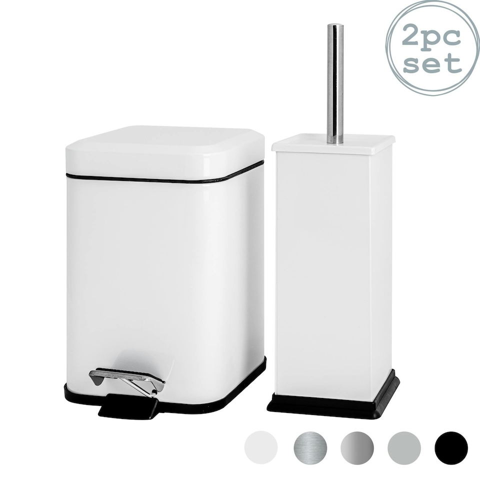 image 1 of Harbour Housewares Square Toilet Brush & Bin Set - White White