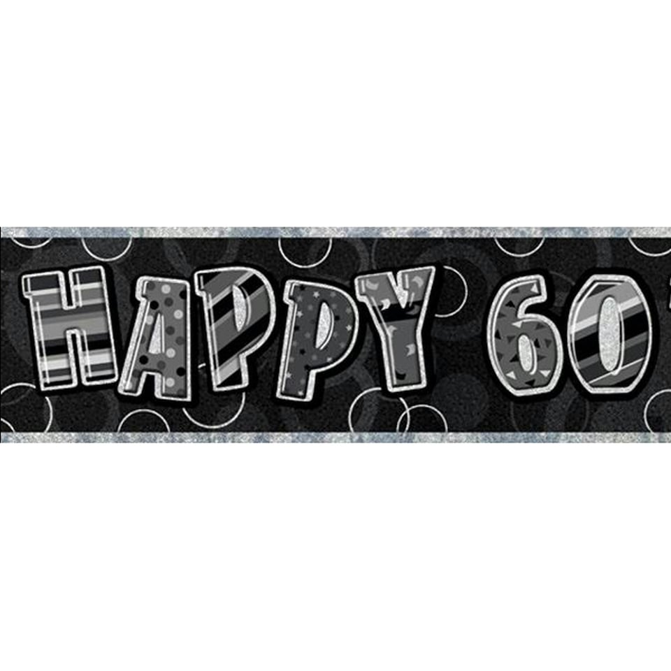 image 1 of Unique Party 60th Birthday Black/Silver Glitz Foil Banner - Black/Silver - 9 feet Black