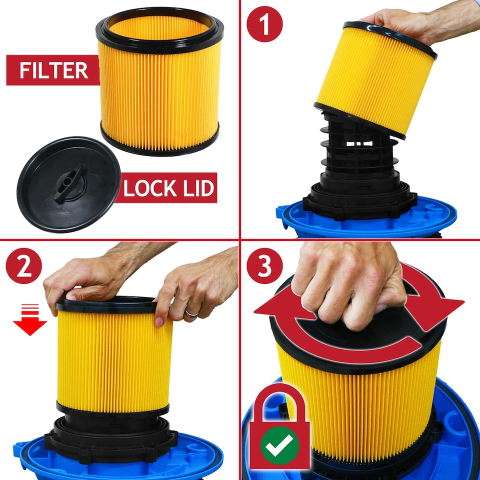 image 1 of SPARES2GO Wet & Dry Cartridge Filter compatible with Grizzly NTS 1423-S Inox Vacuum Cleaner
