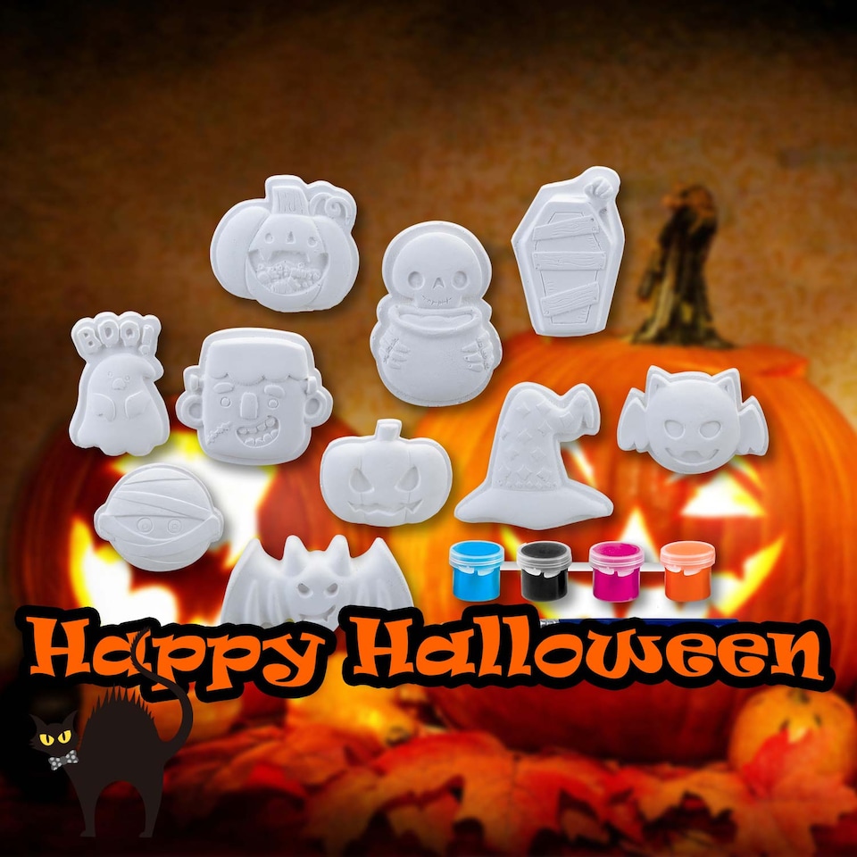 image 1 of PMS Halloween Decorations Craft Kit, 10 Designs, 6 Paints and 1 Brush
