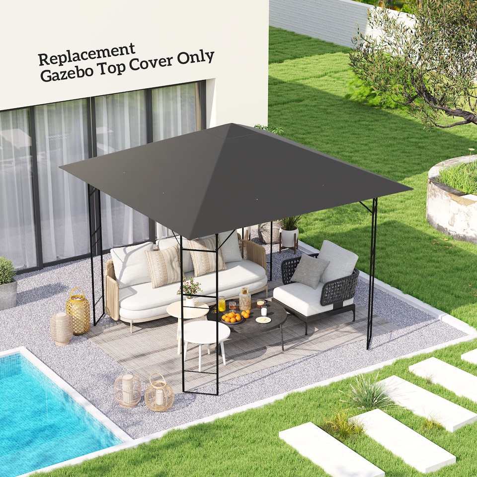 image 1 of Outsunny 3 x 3(m) Gazebo Canopy Replacement Cover with Drain Holes, Grey
