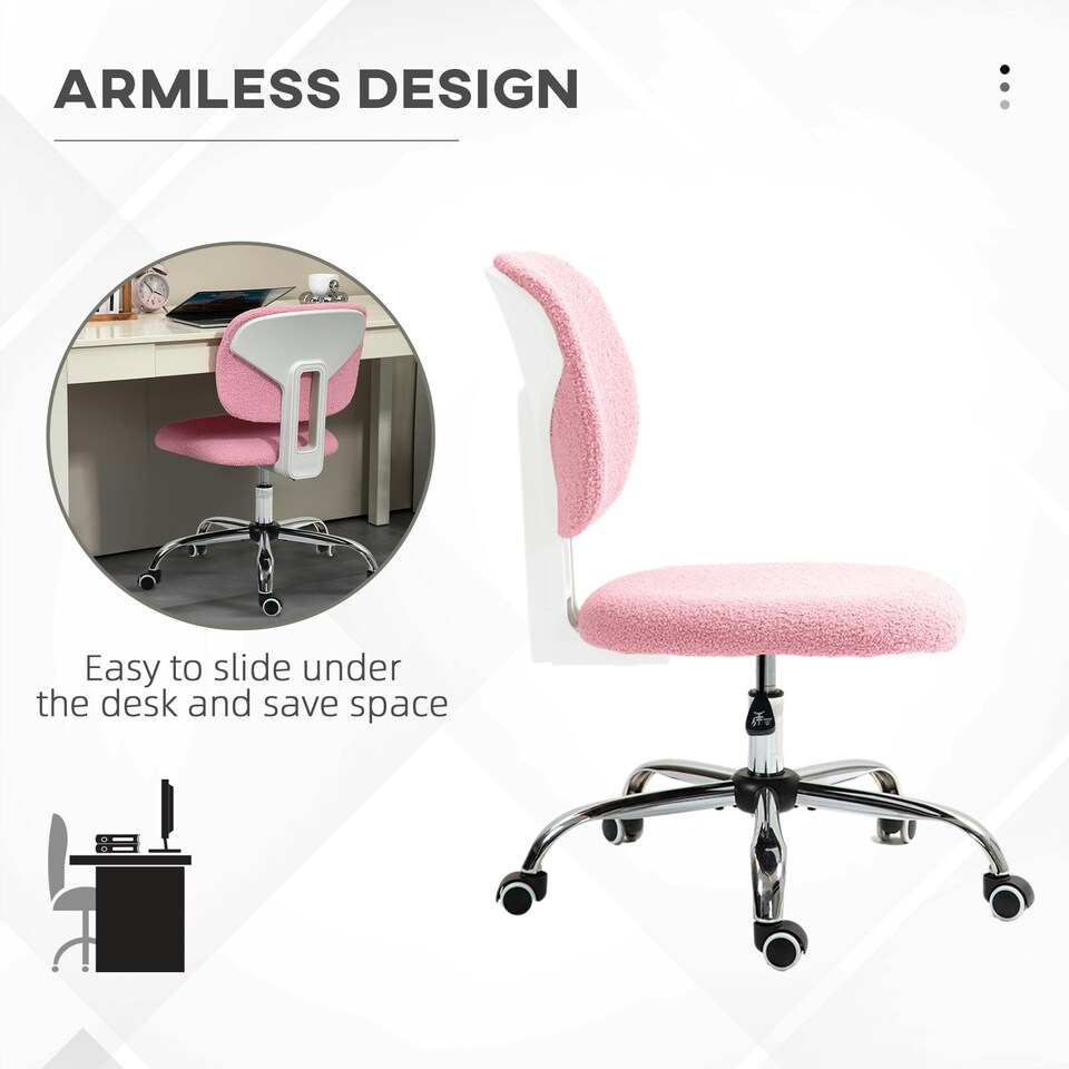image 1 of Vinsetto Fluffy Home Office Chair with Adjustable Height, Armless, Pink