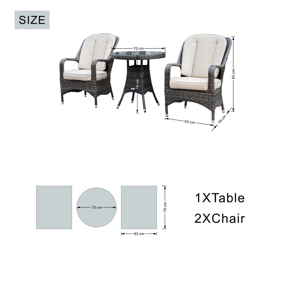 image 1 of Direct Wicker Garden Aluminum Rattan Bistro Set, Round Table and 2 Armchairs