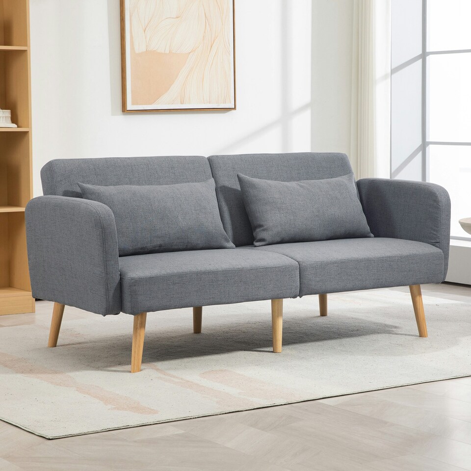 image 1 of HOMCOM Convertible Sofa Bed Settee with Cushions, Adjustable, Grey