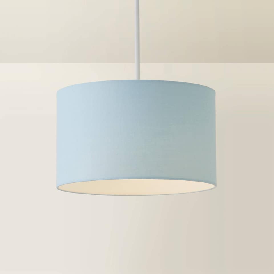 image 1 of ValueLights Reni Duck Egg Blue Fabric Ceiling Lamp Shade & Bulb (D)25cm | Blue