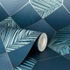 image 3 of Fine Decor Miami Geometric Leaf Wallpaper - Navy/Silver - One Size Blue