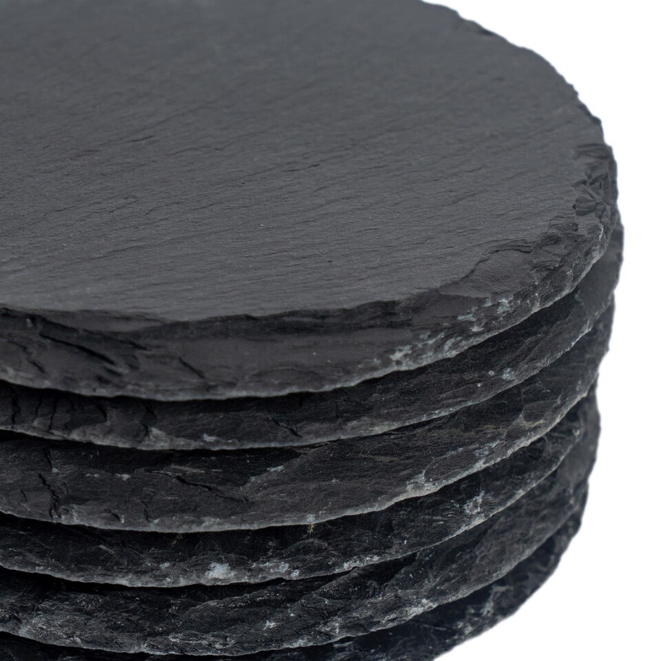 image 1 of Argon Tableware Round Slate Placemats - 30cm - Pack of 6 | Black | Natural