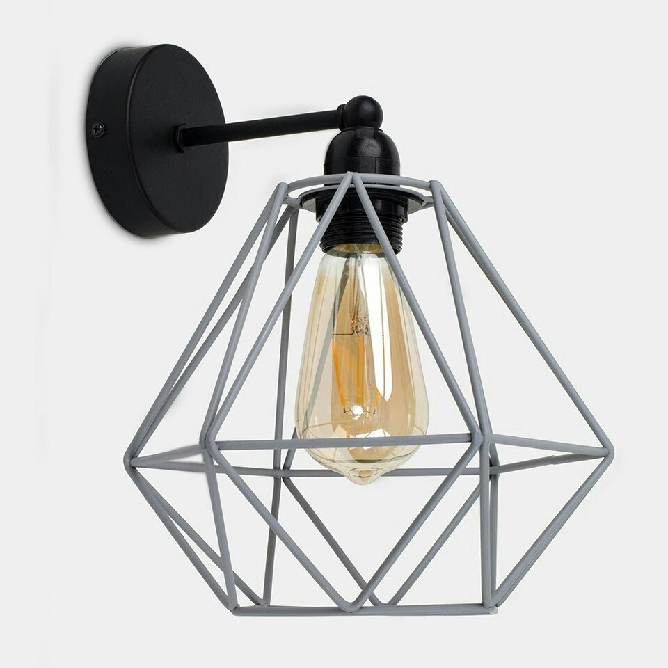 image 1 of ValueLights Cambourne Matte Black Wall Light with Grey Tapered Shade and E27 Pear LED 4W Warm White 2700K Bulb