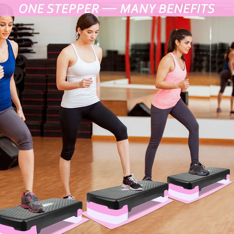 image 1 of Aerobic Stepper Yoga Step Board Gym Fitness Exercise Cardio Adjustable Blocks Pink