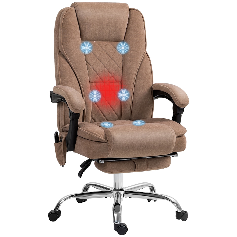 image 1 of Vinsetto Massage Office Chair, Heated Reclining Desk Chair, Brown | Brown
