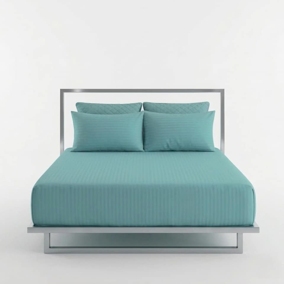 image 1 of Luxury 250TC Housewife Satin Stripe Pillowcase Pair Soft Touch | Blue | Aqua | Standard