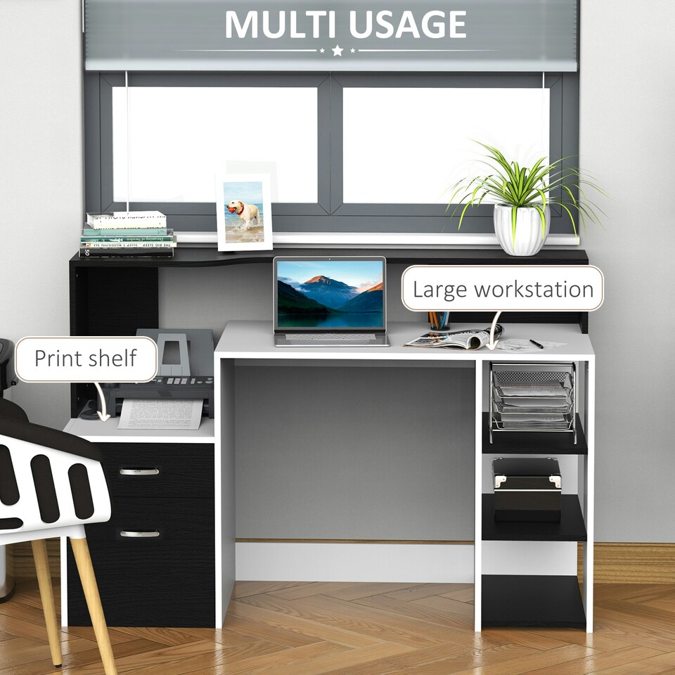 image 1 of HOMCOM Multi-Storage & Workstation Desk Table Storage Shelves Home Office