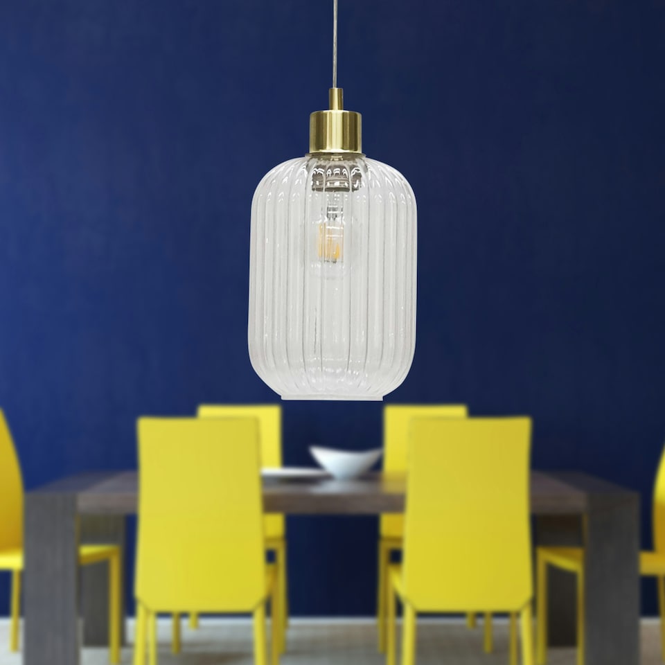 image 1 of Batley - Clear Ribbed Glass with Satin Brass Pendant Fitting Bronze | Clear
