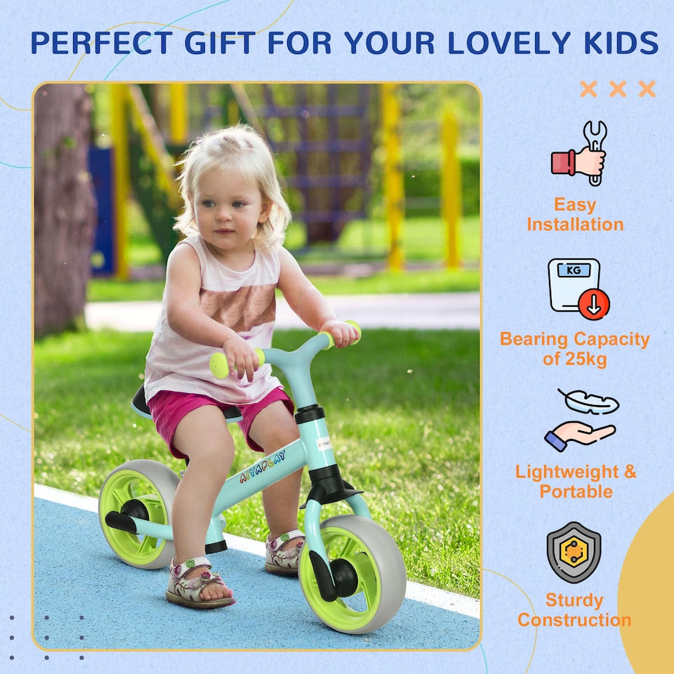 image 1 of AIYAPLAY 8" Baby Balance Bike with Adjustable Seat, Lightweight Training Bike for Children with EVA Wheels, Easy Installation, No Pedals, for Ages 18-48 Months - Green | Green