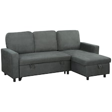 HOMCOM Pull Out Sofa Bed L Shape w/ Reversible Chaise Dark Grey Grey