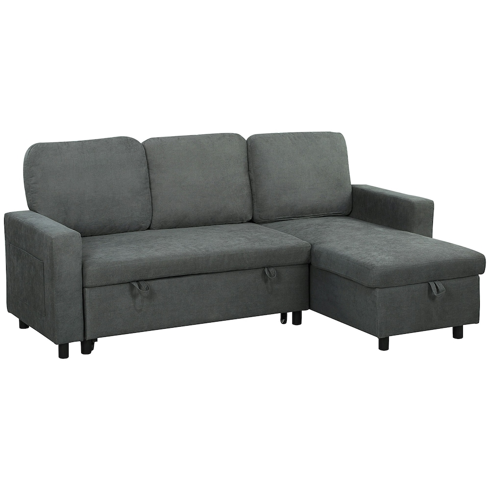 image 1 of HOMCOM Pull Out Sofa Bed L Shape w/ Reversible Chaise Dark Grey Grey