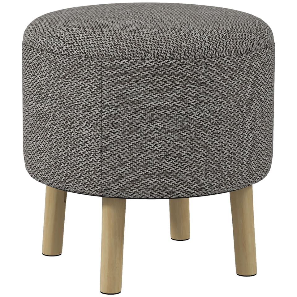 image 1 of HOMCOM Round Storage Stool, Linen Fabric Upholstered Foot Stool with Removable Top, Padded Seat, Hidden Space and Wooden Legs for Living Room, Light Grey