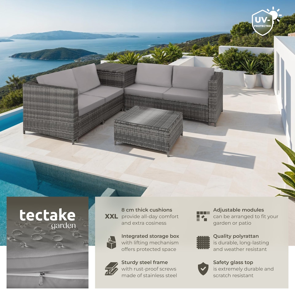 image 1 of Garden Furniture Set Siena - for 4 people, with large storage box, thick seat cushions | Grey | grey/light grey | 140 x 75 x 65,50 cm | 1
