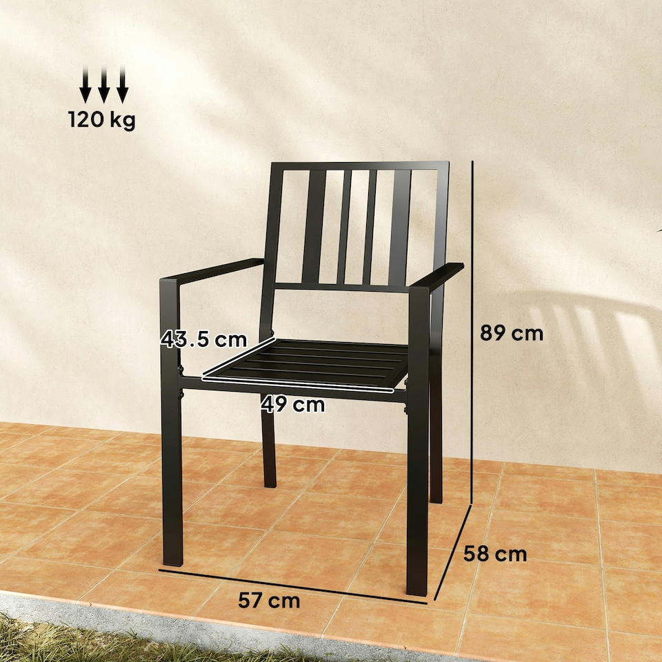 image 1 of Outsunny 2 PCs Stackable Outdoor Garden Chairs with Metal Slatted Design, Black
