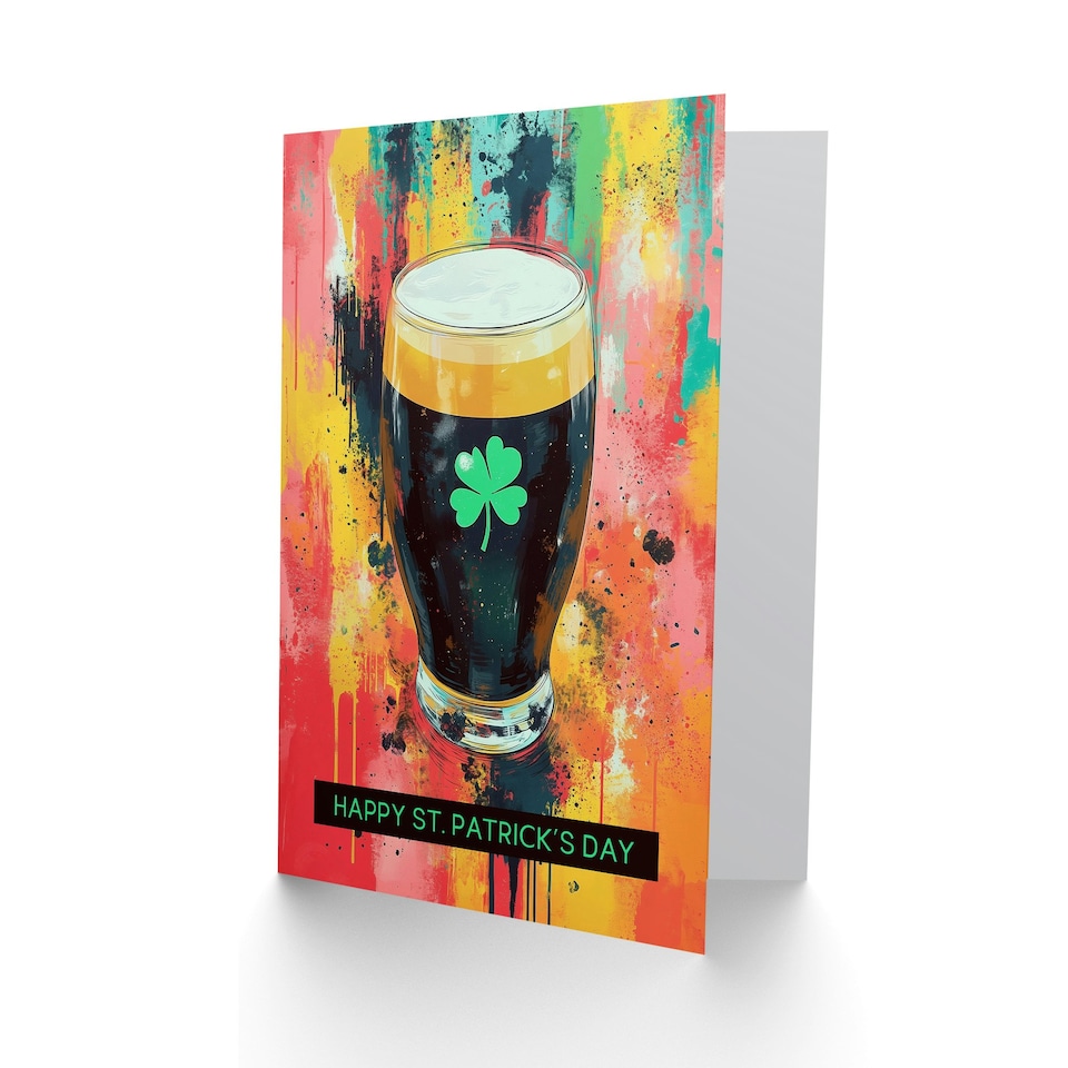 image 1 of St. Patrick's Day Card Lucky Shamrock Pint Stout Blank Greeting Card