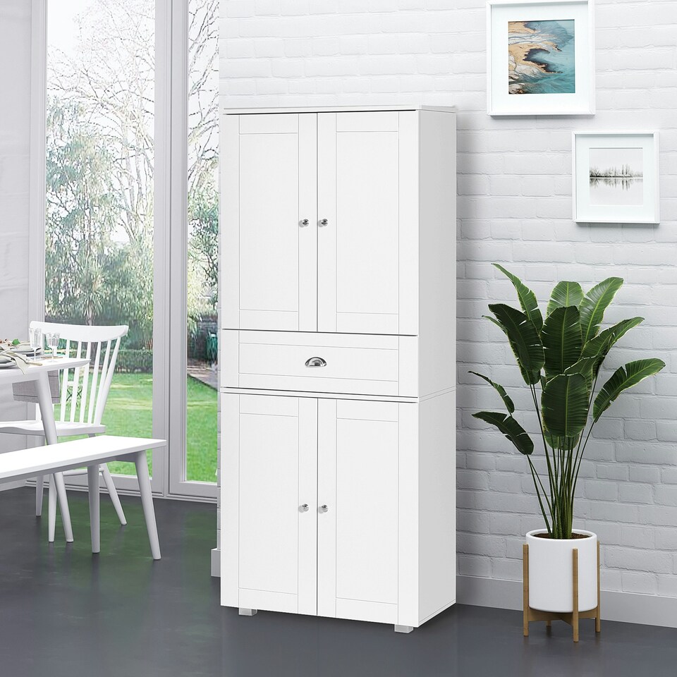 image 1 of HOMCOM Tall Kitchen Storage Cabinet Cupboard w/ Drawer for Dining Room White