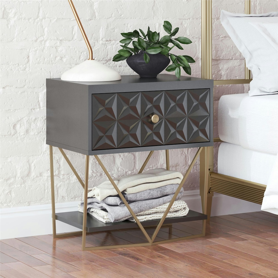 image 1 of Blair Side Table with 1 Drawer Black Black | Black