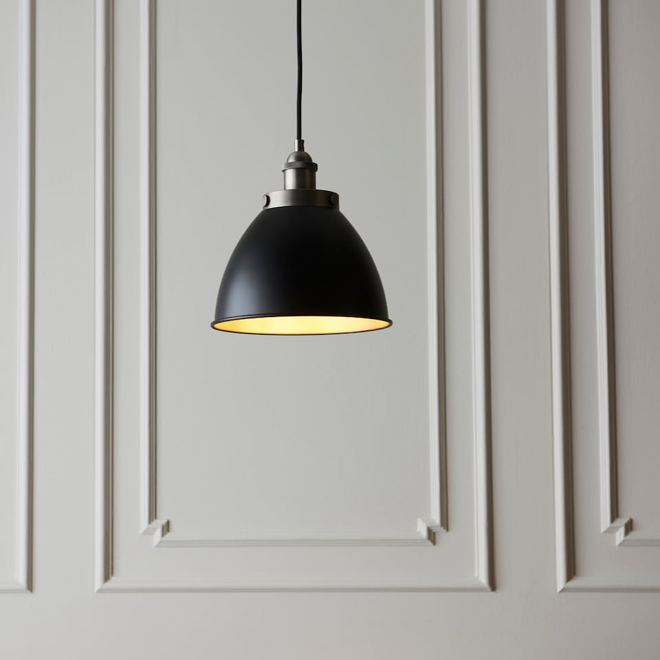 image 1 of Franklin 23cm Pendant Ceiling Lamp, Aged Pewter Plate, Matt Black Paint