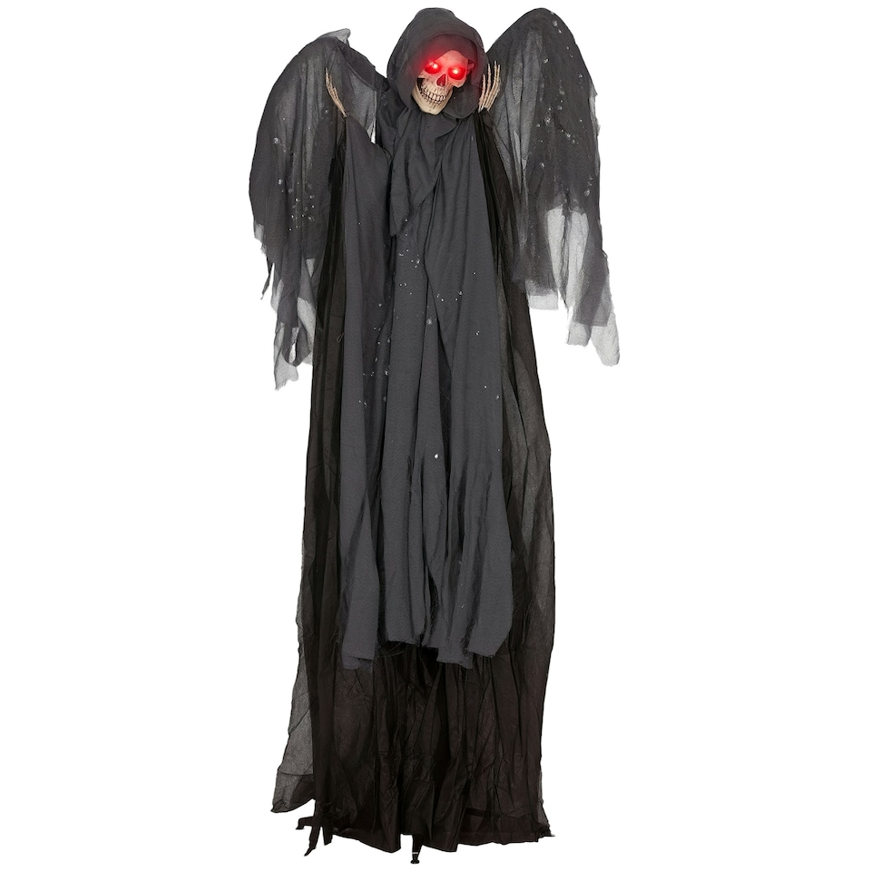 image 1 of HOMCOM Winged Grim Reaper Animatronic Prop w/ Light Up Eyes, for Haunted House