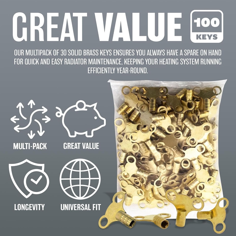 image 1 of 100pc Solid Brass Radiator Bleeding Keys For Bleed Venting Air Valve