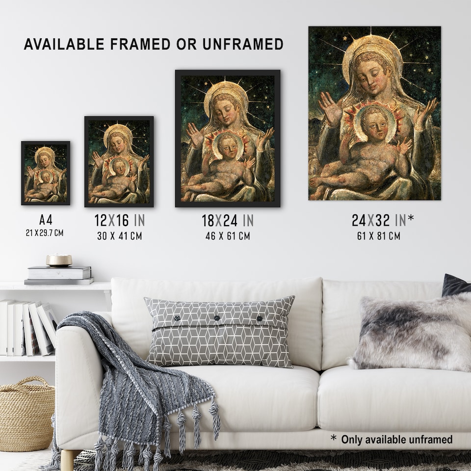 image 1 of Virgin Mary and Child Painting William Blake Wall Art Poster Print 12X16"