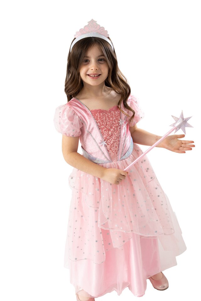 image 1 of Pink Good Fairy With Tiara & Wand Girls Kids Costume - Fancy Dress, Parties, and Role Play - Ages 4-10 | Pink | Pink | 4-6 years