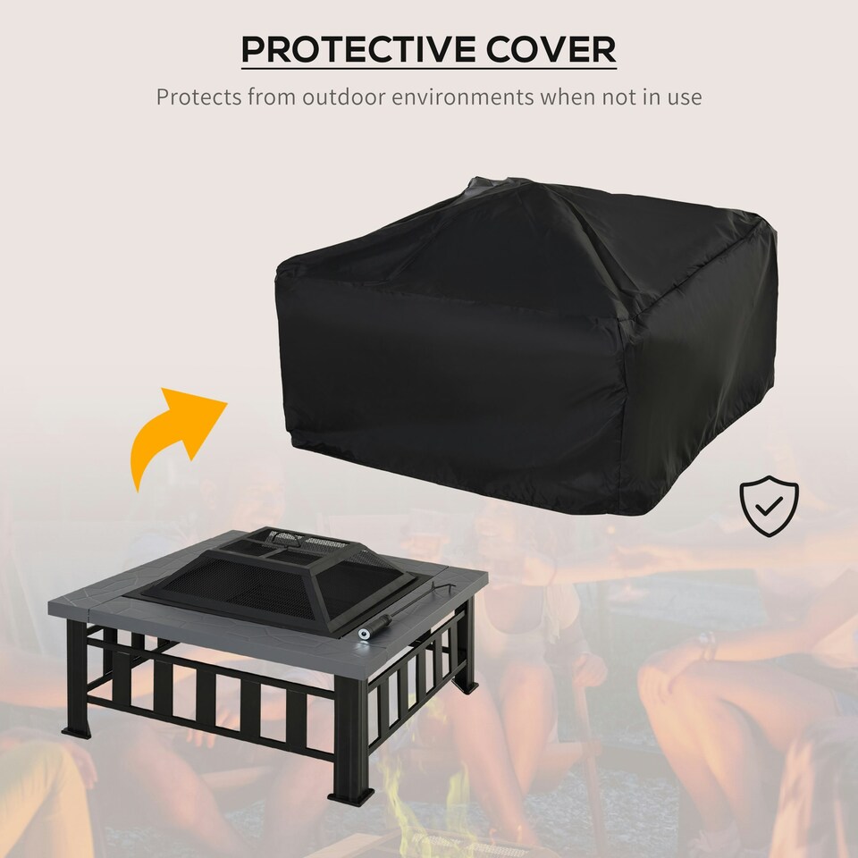 image 1 of Outsunny Fire Pit Heater Square Table Patio Backyard Metal Black φ86cm Outdoor